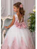 Blush Pink Lace Ivory Tulle Ankle Length Flower Girl Dress